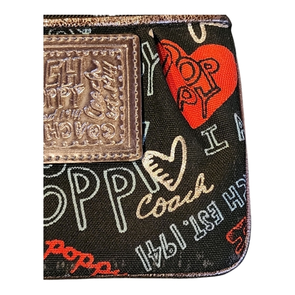 Coach Poppy Heart Wristlet Black Gold Metallic Canvas Original And Limited - Picture 3 of 13